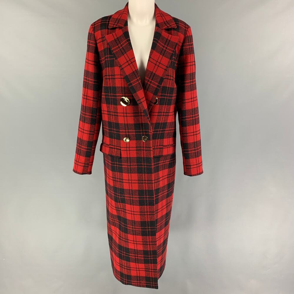 MOTHER OF PEARL Size 8 Red Navy Wool Plaid Notch Lapel Coat